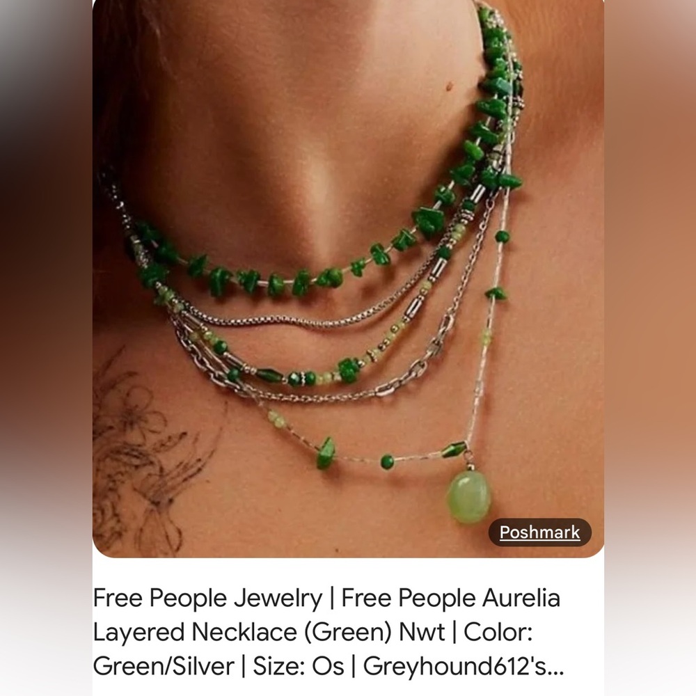 Free People Aurelia Layered Necklace in Jade Green NWT - Picture 8 of 8